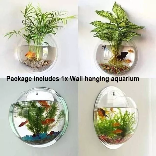 Hanging Wall Mounted Fish Tank Goldfish Aquarium Bowl Bubble Terrarium Clear Box