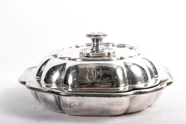 Regal Christofle Silver Edwardian Deco Covered Double Entree Serving Dish Bowls