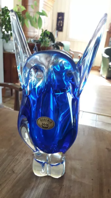 vase bleu en cristal de Bohême fait main