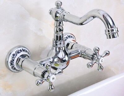Polished Chrome Brass Wall Mount Kitchen Sink Bathroom Basin Faucet Mixer Tap