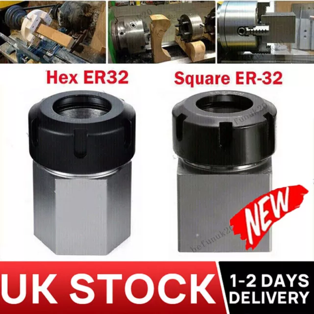 Square ER32 + Hex ER-32 Collet Chuck Block Holder for Lathe Engraving Machine UK 2