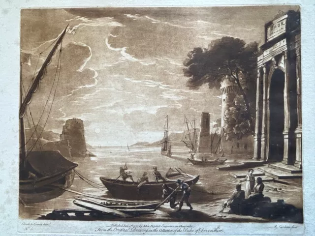 Richard Earlom after Claude Lorraine Sepia Mezzotint pub Boydell 1774 (No. 5)