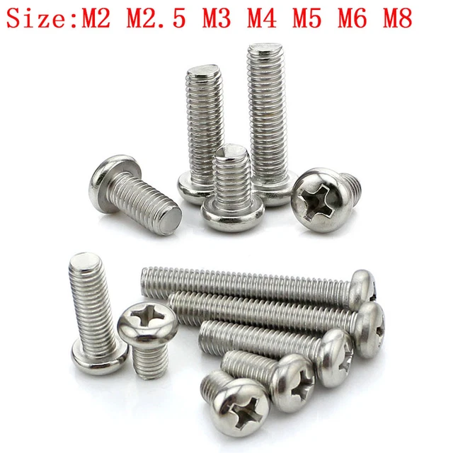 Phillips Cross Round Screw Pan Head Bolt Stainless Steel M2 M2.5 M3 M4 M5 M6 M8