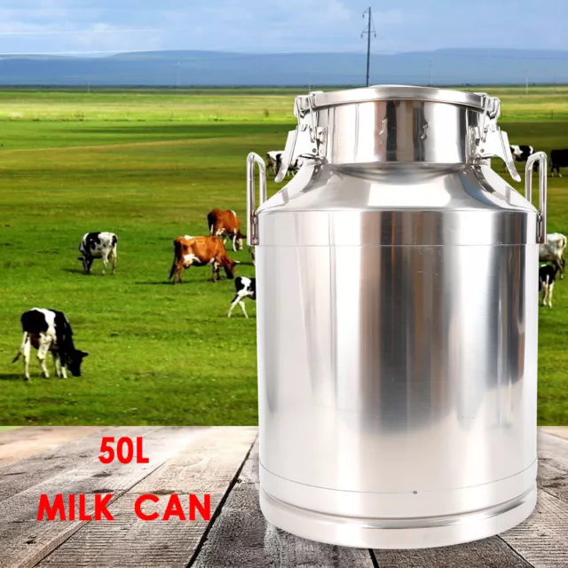 50L Stainless Steel Milk Can Bucket Pail Farm Water Barrel Wine Milk Canister