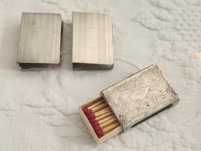 3 Antique Vintage Sterling Silver Matchbox Holders  Matches Vestas