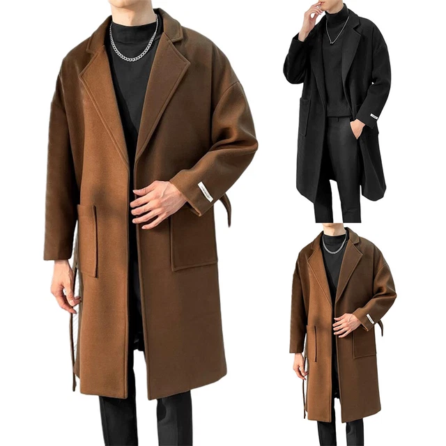 Mens Winter Woolen Long Trench Coat Outwear Formal Jacket Casual Overcoat Tops