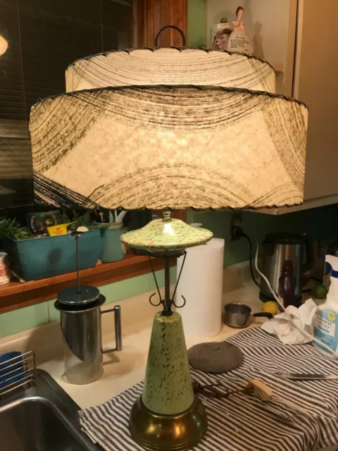 VTG Pair MCM Table Lamps-Atomic--Chartreuse/Gold-RARE RETRO FIND-VIDEO