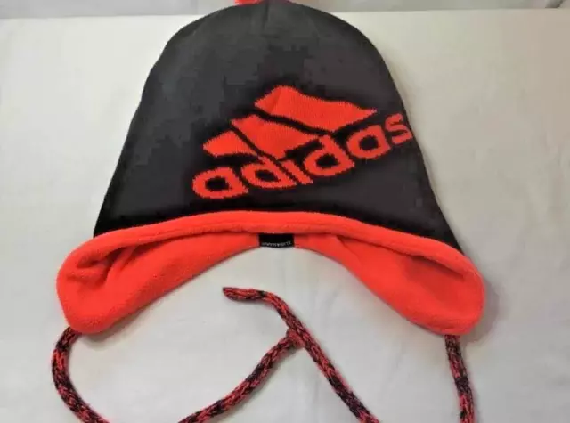 Adidas Climawarm Mens Beanie With Side Strings one Size Orange & Black VGC