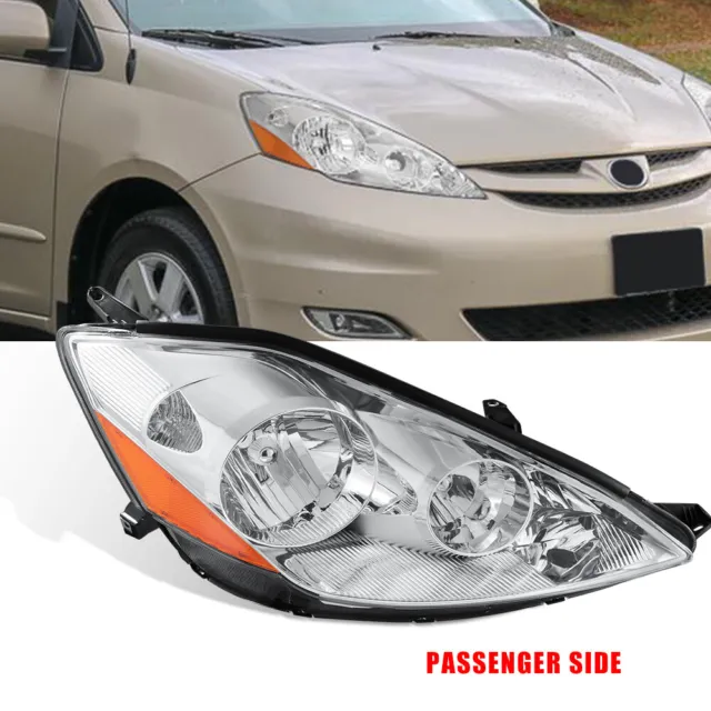 1PC Right Passenger Side Chrome Headlight  Assembly For 2006-2010 Toyota Sienna