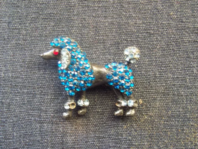 Weiss poodle pin / brooch with faux stones, blue & silver tone scarce very nice