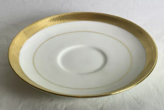 Antique Art Deco Mintons H1346 P Soup Bowl Saucer 14cm ~5.5" Gold Rim 1912-1950