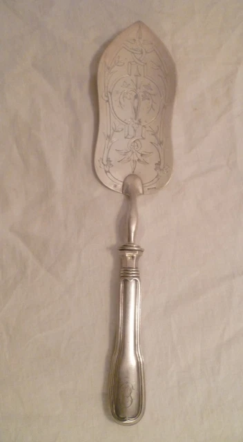 Pelle à Tarte Ancienne Argent Massif H&V - Motif Fleur Gravé