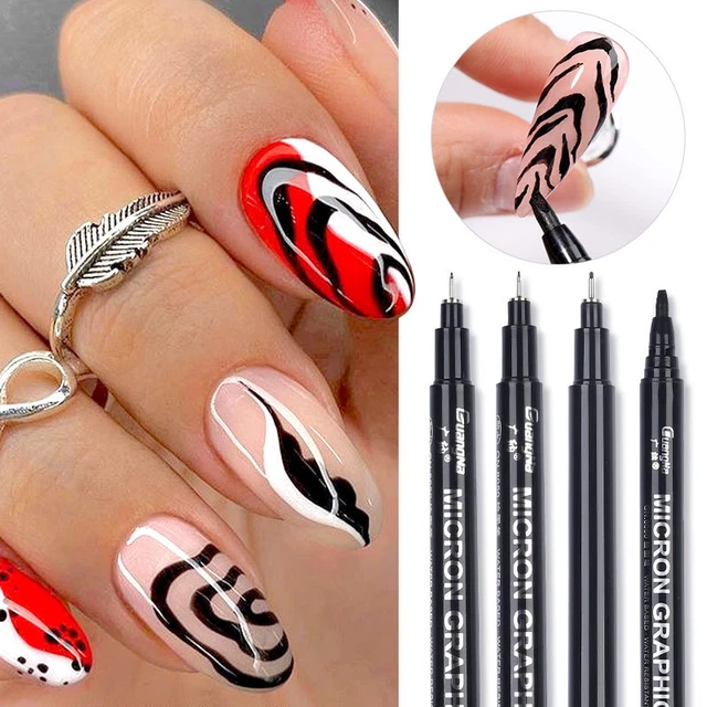 , Pluma de graffiti de arte en uñas negra para arte en uñas 3D hágalo usted mismo Pluma de esmalte de pintura bolígrafos delineador de pintura