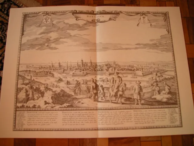 Alter Stich von 1643, Vogelblick -format  60x43 cm stadtansicht alt DANZIG