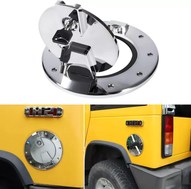 New Chrome Fuel Door Locking Aluminum Gas Tank Cap Cover for Hummer H2 2003-2009