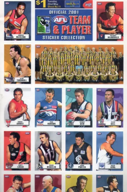 2001 AFL Team & Player Sticker Collection Page - Featured "The Hawks" Hawthorn