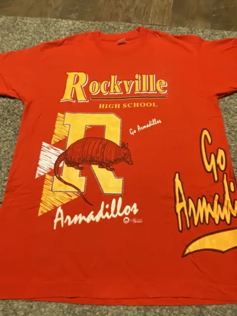 Vintage Rockville High School T Shirt Adult X-Large Red Armadillos