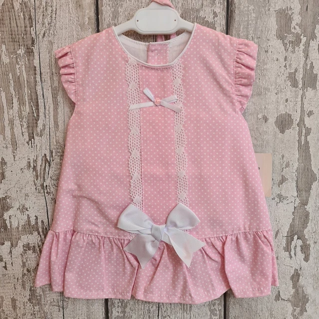 Beautiful Spanish Baby Girl Pink Dress, Hat and Bonnet Set / Outfit.
