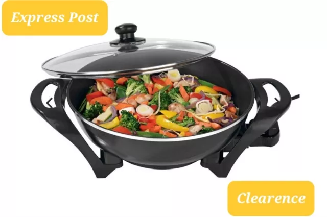 Electric Wok 4.5L Frying Pan Frypan Non Stick with Glass Lid Cooking Portable