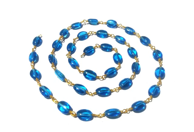 10 Feet Kyanite Blue Quartz Oval 5x7mm Hydro Beads, Rosary Chain Gold Wire