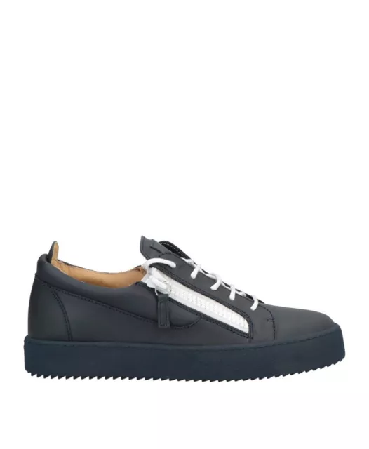 ZANOTTI Blue Leather Sneakers Shoes Mens 14 Streetwear Fashion NIB