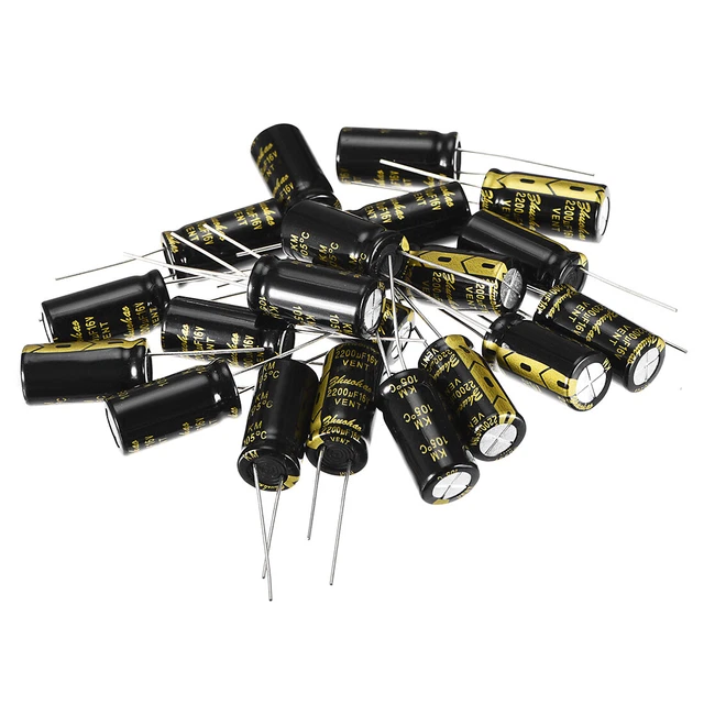 Radial Condensateur électrolytique 2200uF 16V 105°C Vie 2000H 10x20mm Noir 20pc