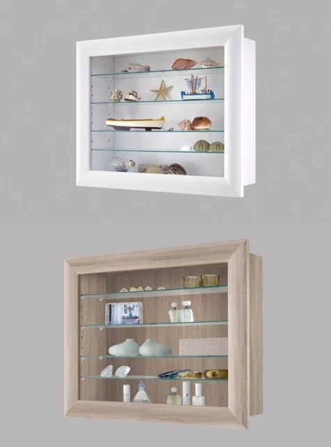 BORA10 WALL MOUNTED Glass Wood Display Cabinet Shelving 79.99