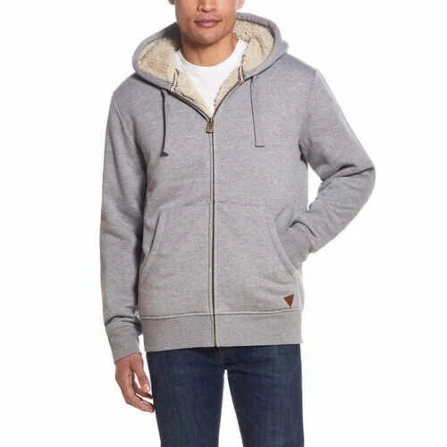 Weatherproof Vintage Men’s Sherpa Lined Full Zip Hoodie, Medium, Light Grey