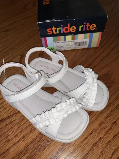 Stride Rite NEW Girls Sz 9 1/2 9.5 Wide McKayla White Leather Sandals 9.5W Velcr