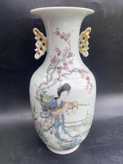 Vase En Porcelaine De Jingdezhen - Style Ming, Motif Pêche, Hauteur 25 Cm - Déco Chinoise Vintage