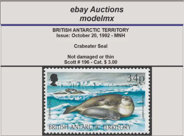 British Antarctic Territory - 1992, Sc.#196, Crabeater Seal, MNH, Cat.$3.00