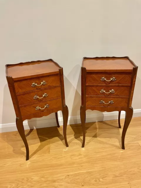 Pair of Early 20th Century Antique French Kingwood and Mahogany Bedside Tables
