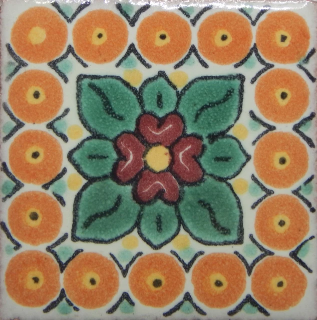 50 MEXICAN TALAVERA TILES 2x2 Clay Handmade Folk Art Mosaic Handpainted