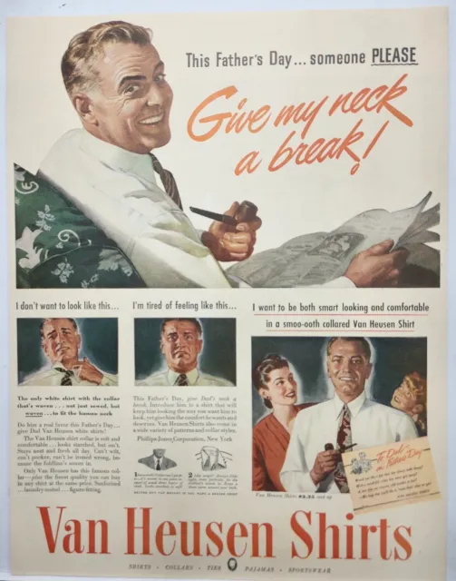 1943 Van Heusen Shirts Smoking Pipe Vintage Print Ad Man Cave Art Poster