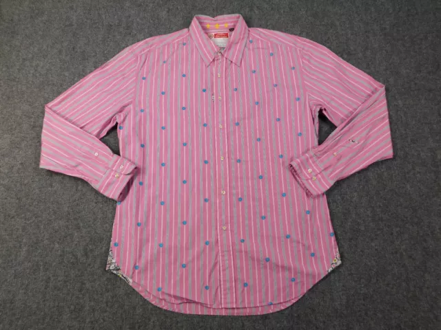 Robert Graham Shirt Mens 2XL Pink Striped Embroidered Freshly Laundered Floral