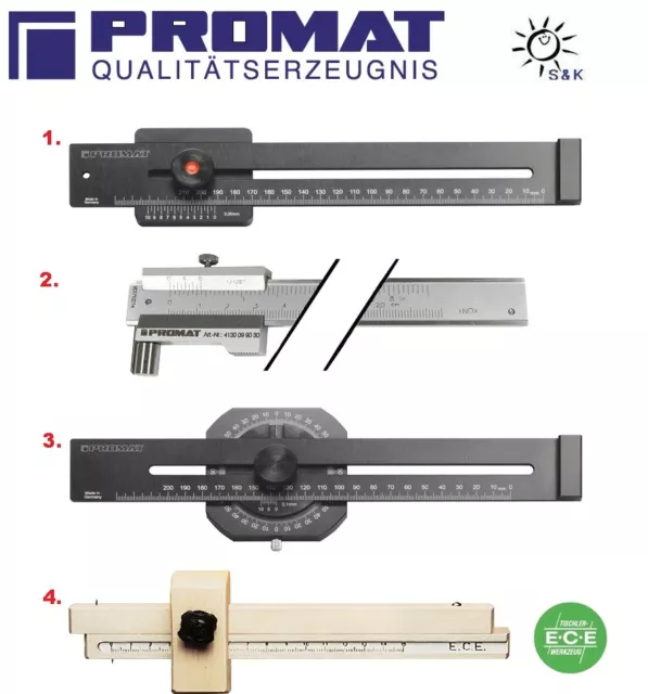 PROMAT Streichmaß 200 , 250 od. 300mm mit flachem Schieber oberflächengehärtetet