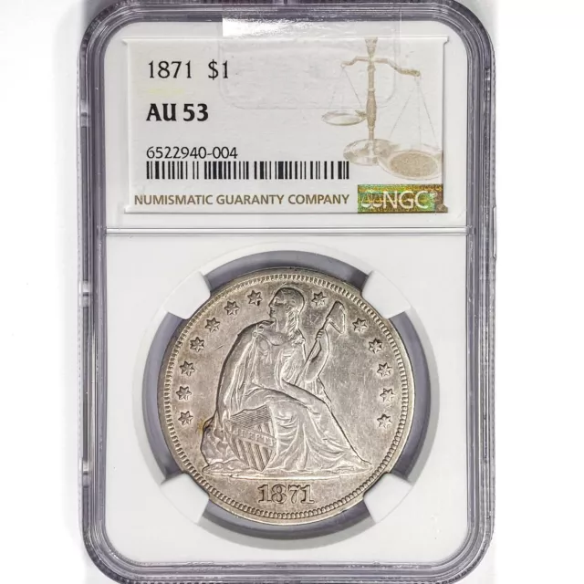 1871 Seated Liberty Dollar Coin NGC AU53