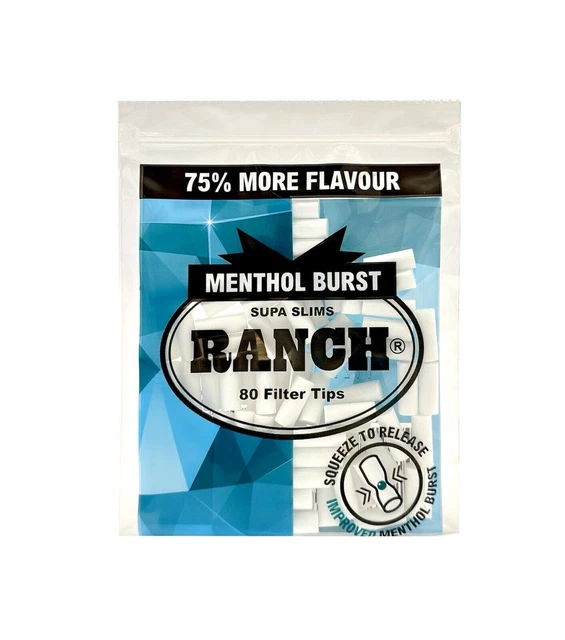 RANCH MENTHOL BURST Supa Slim Blue Cigarette Filters, 1 Bag of 80