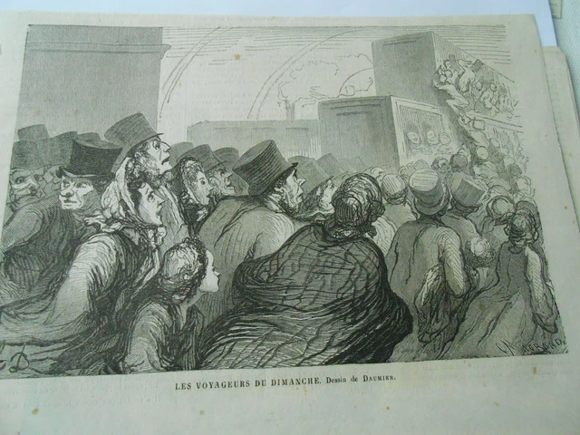 Gravure 1865 - H. Daumier Les Voyageurs du Dimanche