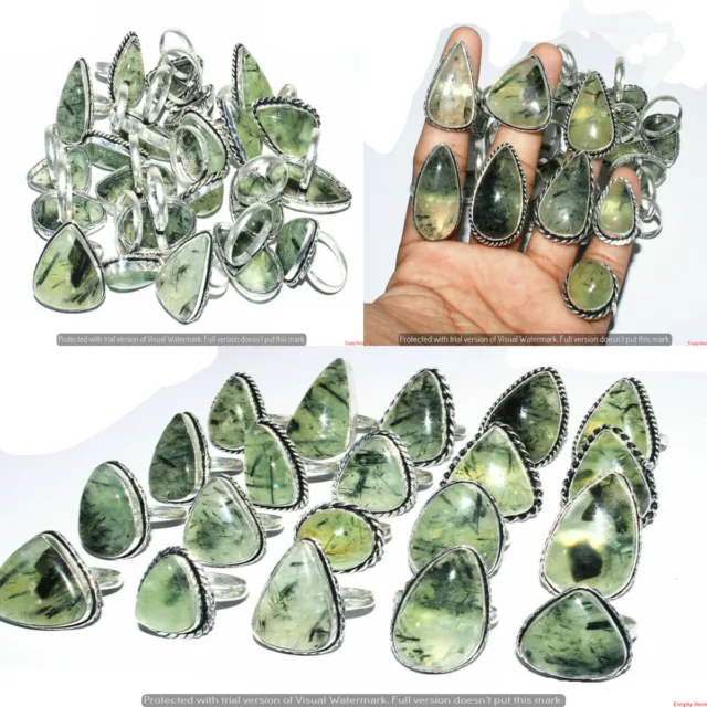 Beautiful Sale Prehnite Gemstone 925 Sterling Silver Plated Wholesale Lot Rings