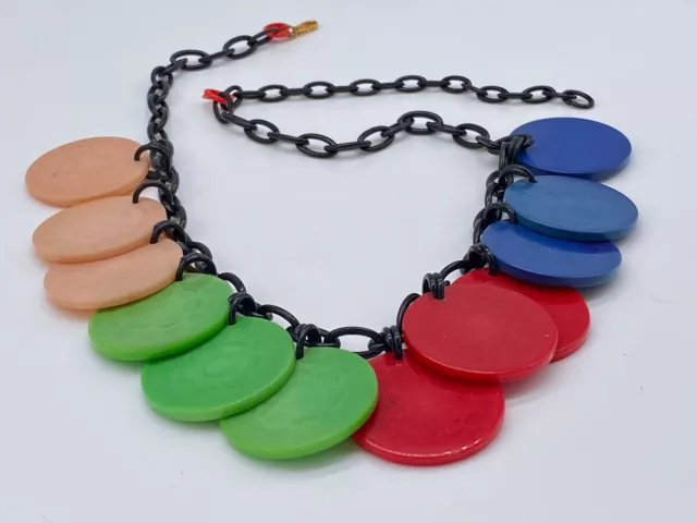 Vintage early plastic galalith art deco multi colour round dangles necklace