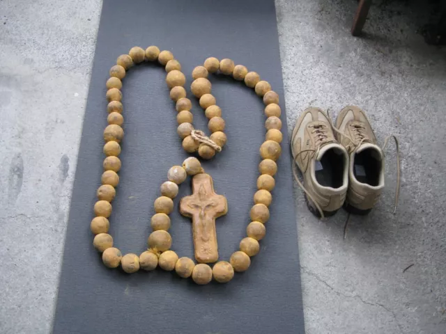 Early 17th - 18th Century Huge Hand Made Stone Catholic Rosary w/ Crucifix & Sun