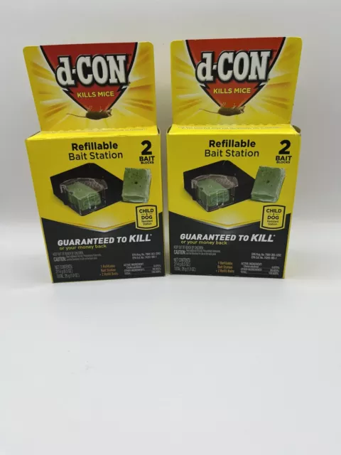 Lot Of 2 D-Con Bait Station and Bait Packs For Mice ~ 2-Pack Bait Blocks