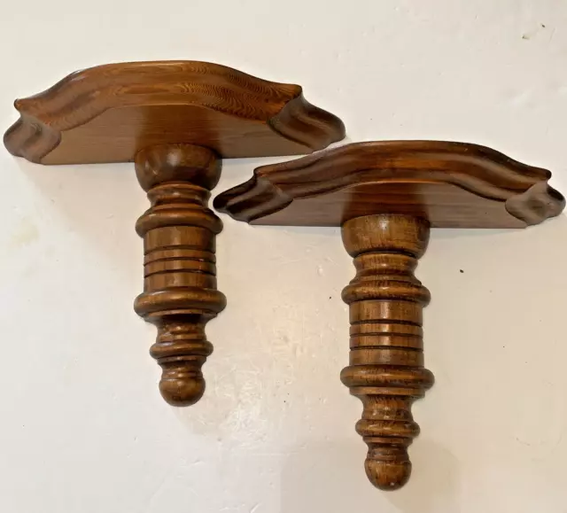 Pair Wood Shelves Wall Sconce Shelf Knick Knack Shelf '70s-'80s Vintage