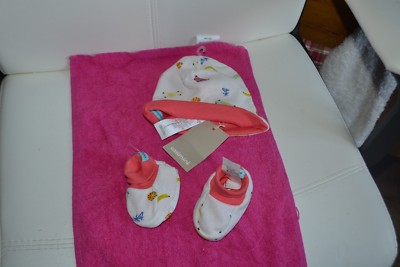Catimini bonnet plus chausson catimini  neuf t 1 soit 6/18 mois blanc orange ** 