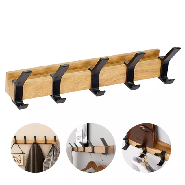 5 Hooks Wooden Key Bag Coat Towel Rack Wall Mount Robe Hat Clothes Hanger Holder
