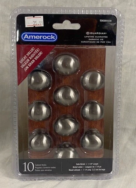Amerock TEN53018-G10, Cabinet Knobs, Satin Nickel, Qty. 10, Hardware Included