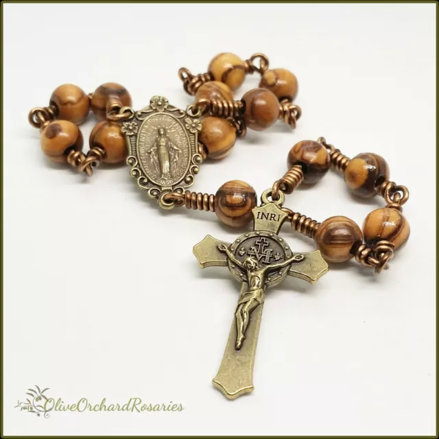 Handmade Miraculous Medal One-decade Rosary Holy Land Olive Wood Beads