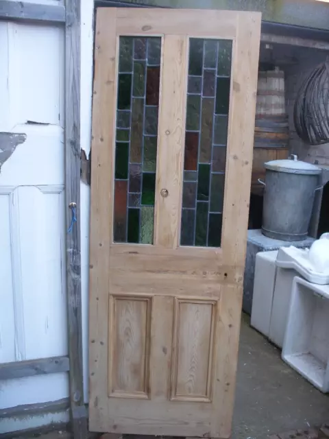 Reclaimed Victorian stripped pine, stained glass 4 panel internal door