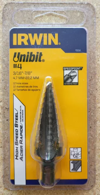 Irwin 10234 #4 Unibit 3/16"-7/8" - 12 Hole Sizes Step Drill Bit USA